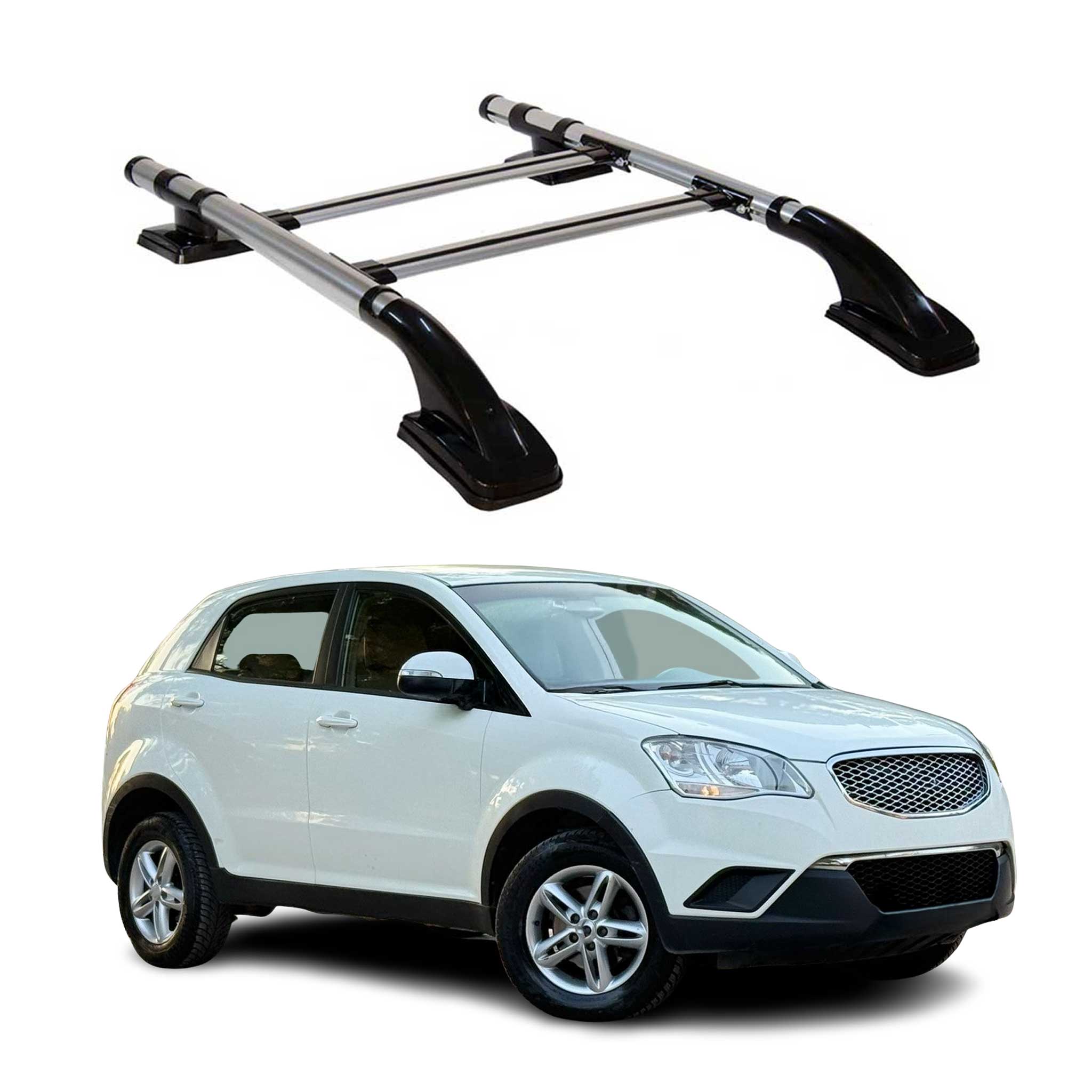 KIT Barres de toit trans+long pour Ssangyong Korando 2011-2019 Aluminium Gris