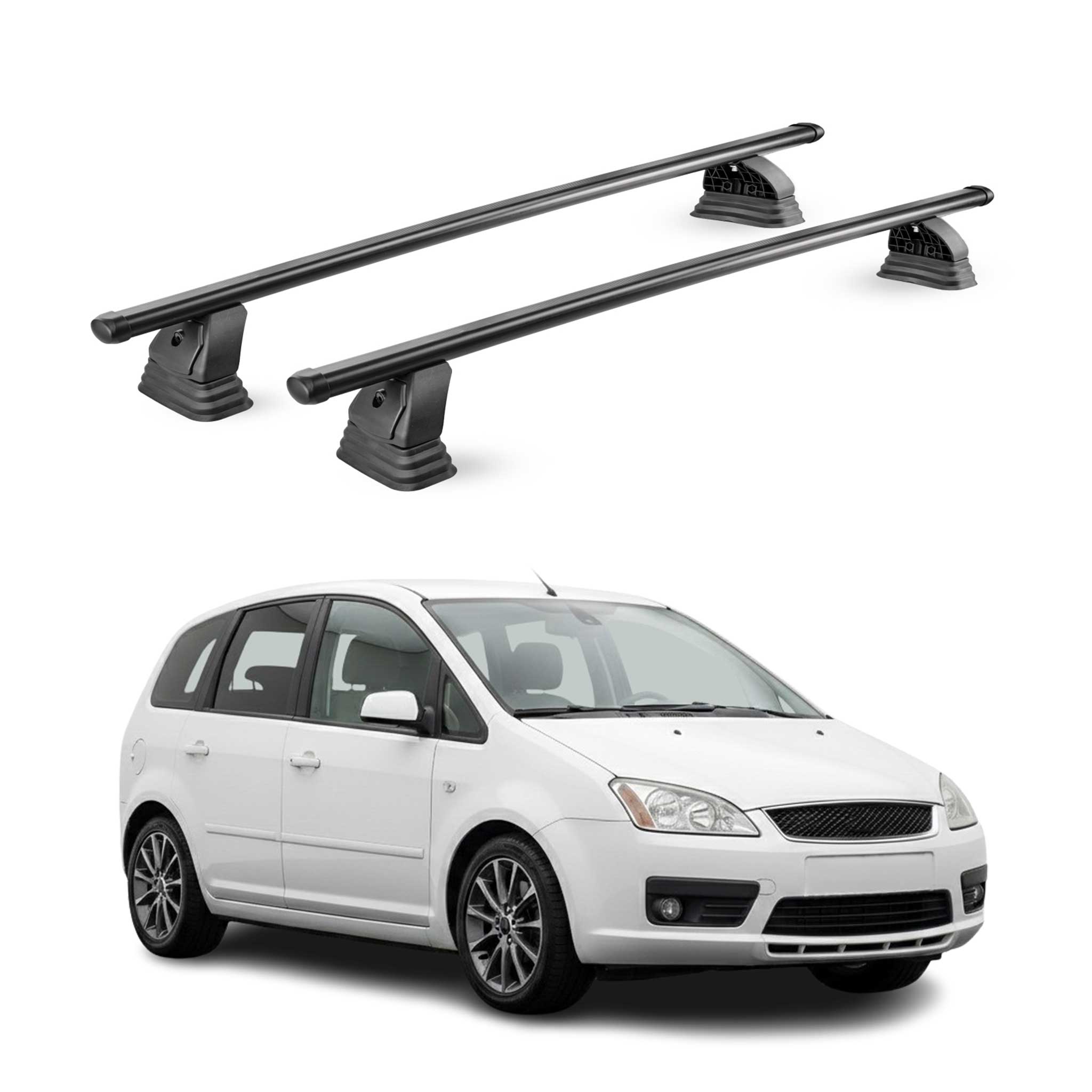 Barres de toit transversales acier pour Ford C-Max I 2003-2010 TÜV 75 kg Noir 2x