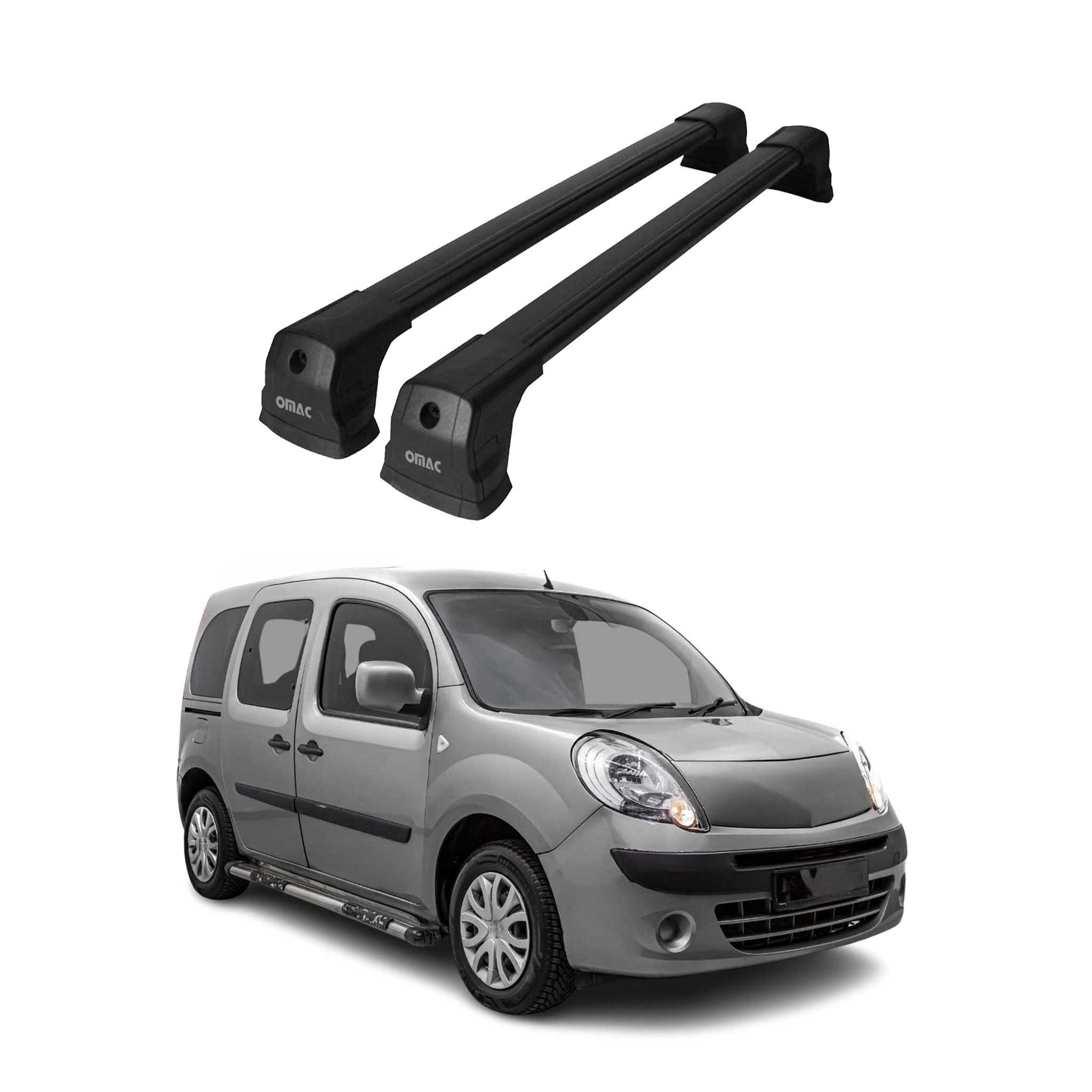 Barres de Toit Transversales pour Renault Kangoo II 2007-2021 Aluminium Noir 2x