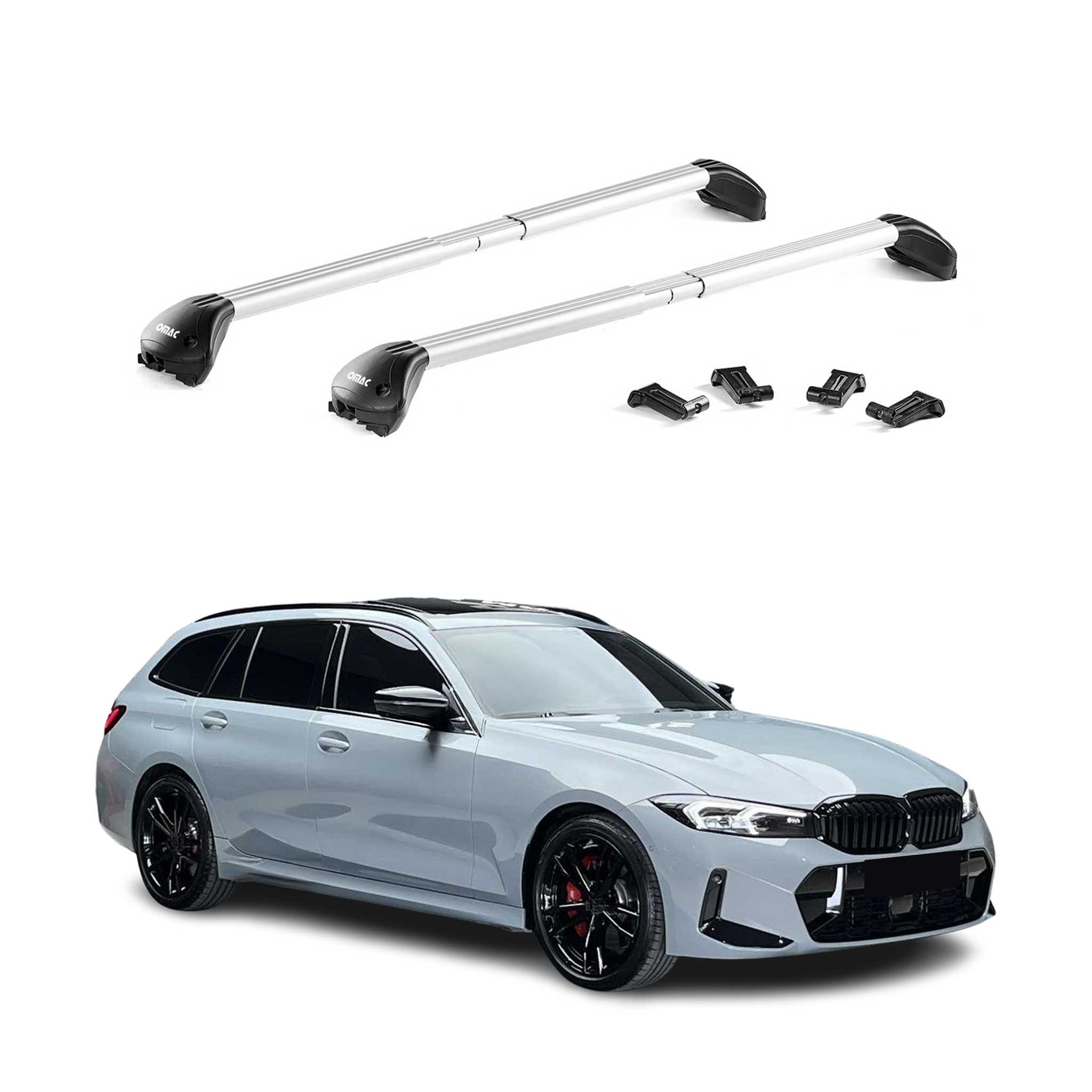 Barres de toit transversales pour BMW Serie 3 Break G21 2019-2026 Alu Gris ABE