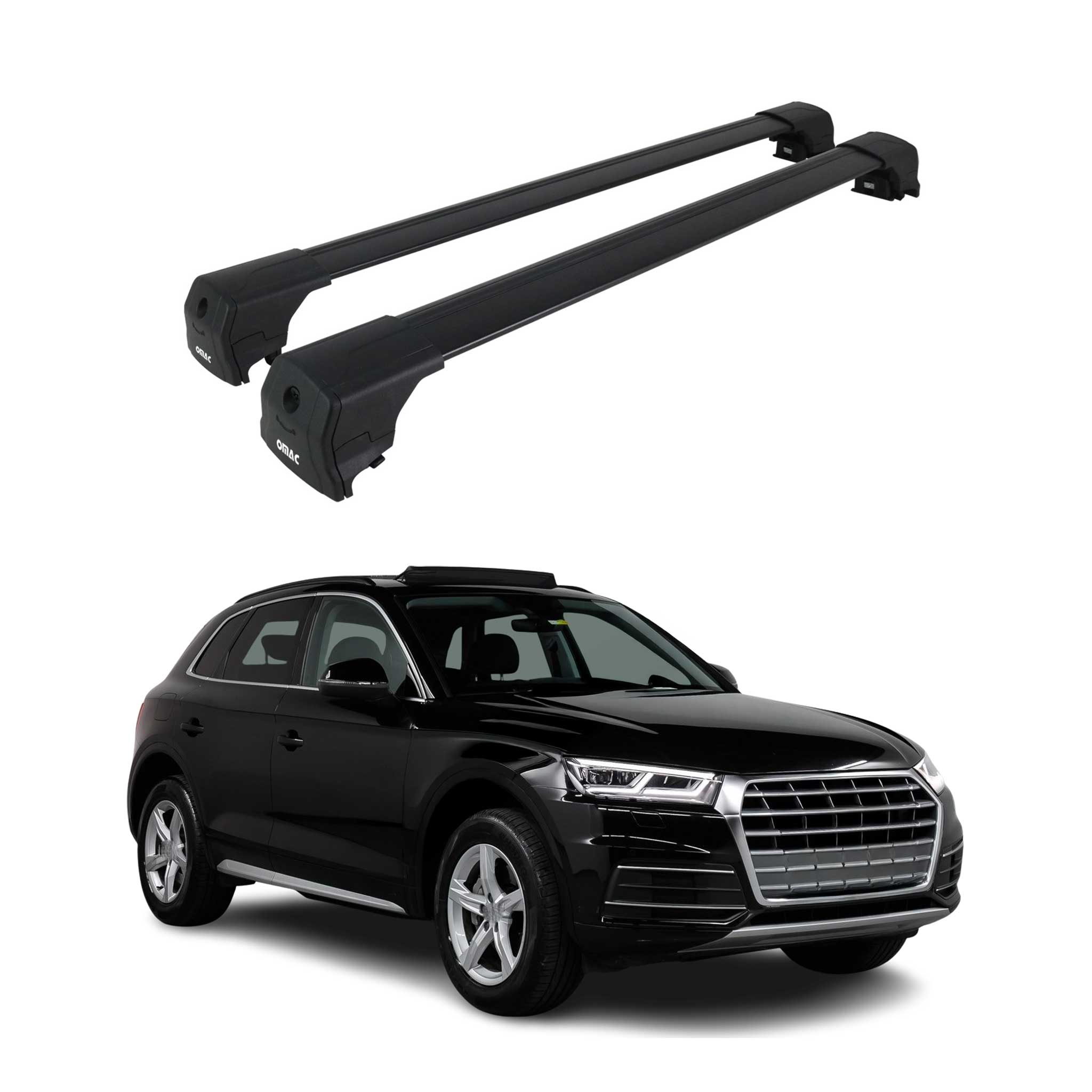 Barres de toit transversales pour Audi Q5 FY 2017-2024 Aluminium Noir ABE 2x