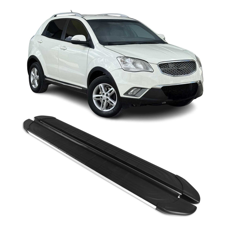Marchepieds Latéraux pour Ssangyong Korando 2011-2019 Alu Gris Noir 2Pcs