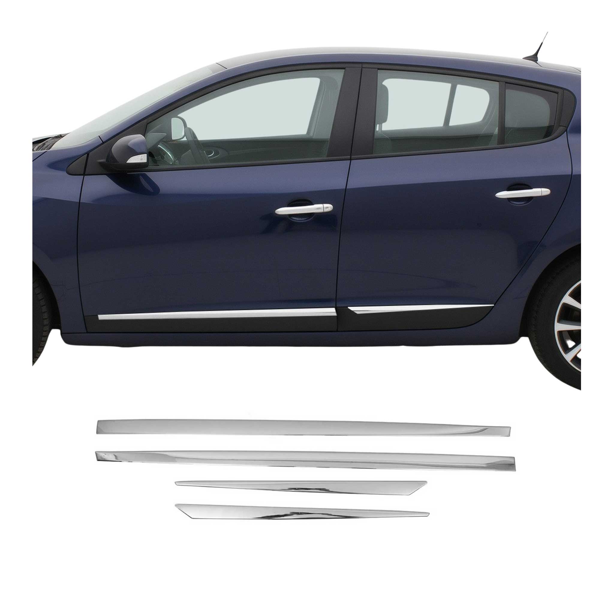 Garniture Baguette de porte latérale pour Renault Megane 2008-2016 inox 4Pcs