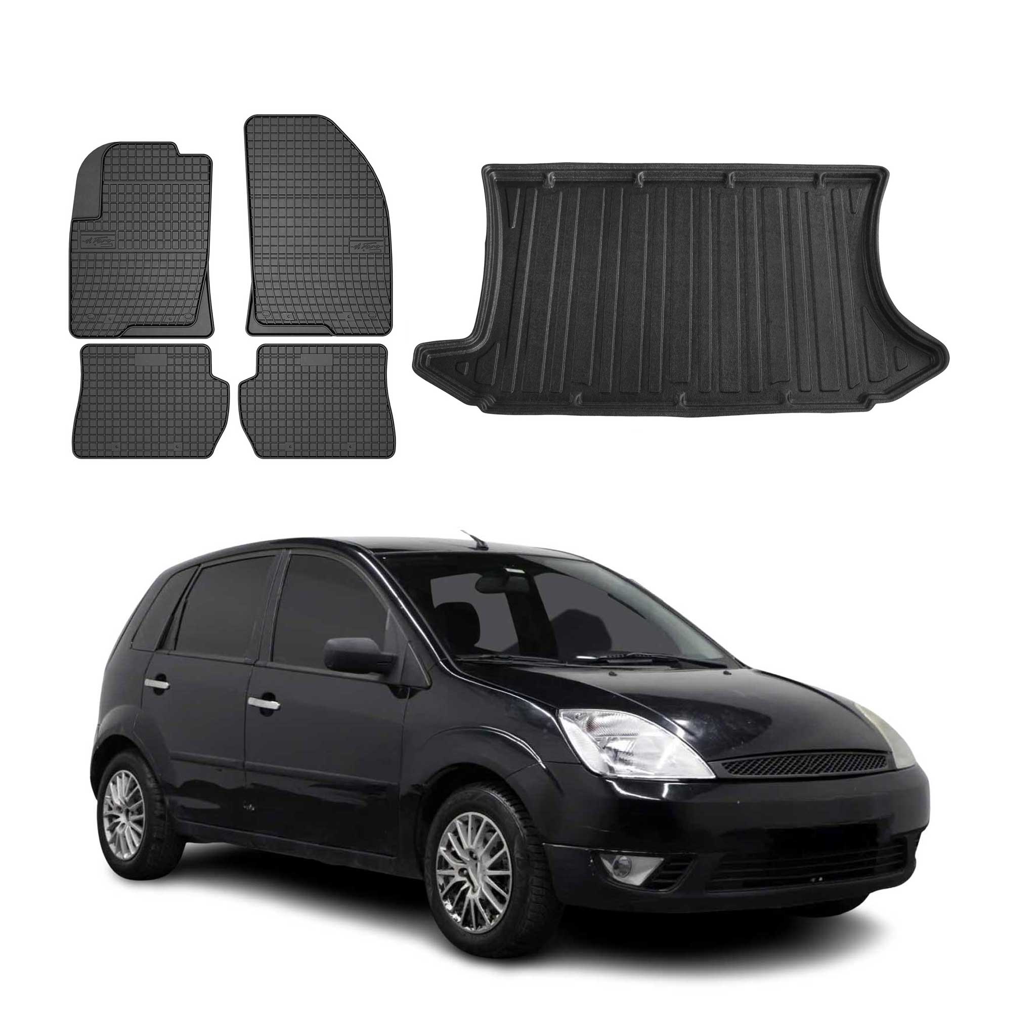 Kit Tapis de sol et coffre pour Ford Fiesta 2001-2008 HB TPE Noir