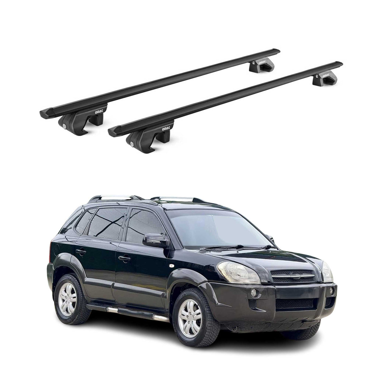 Barres de toit transversales pour Hyundai Tucson JM 2004-2009 Alu Noir 2x ABE