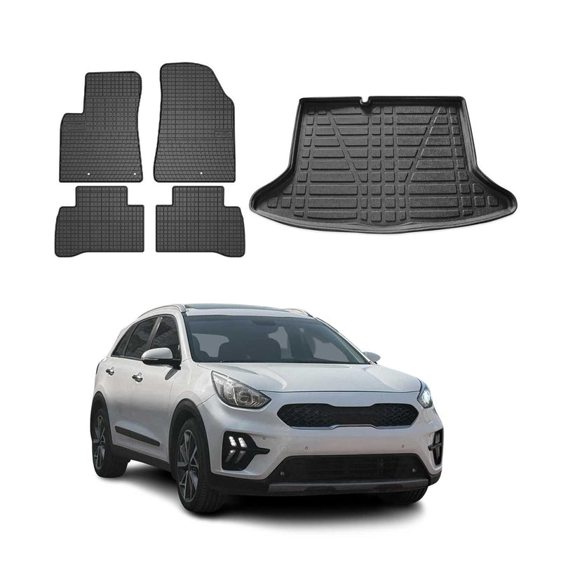 Kit Tapis de sol et coffre pour Kia Niro mk1 2016-2021 TPE Noir 5Pcs