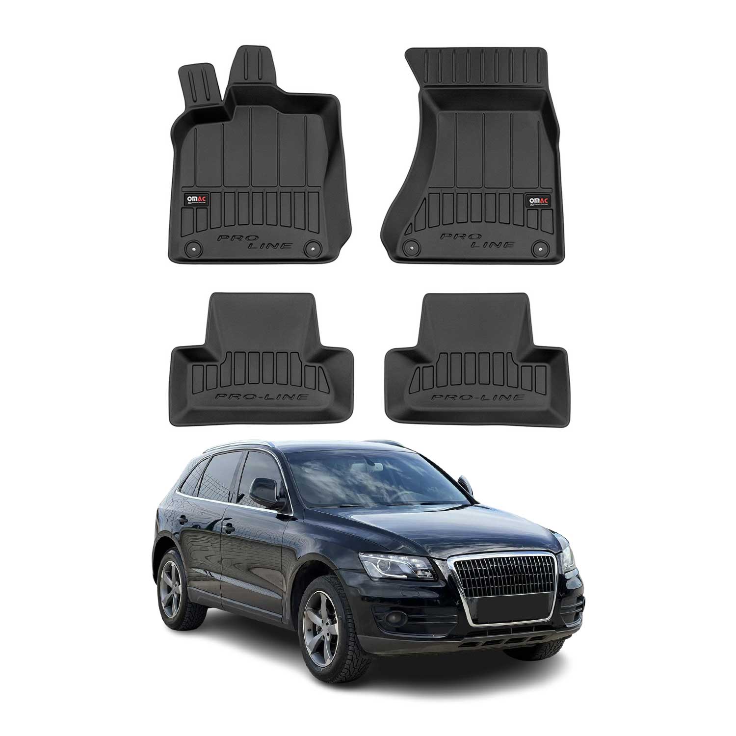 OMAC Tapis de sol caoutchouc pour Audi Q5 8RB 2008-2017 Noir Premium 4 Pcs