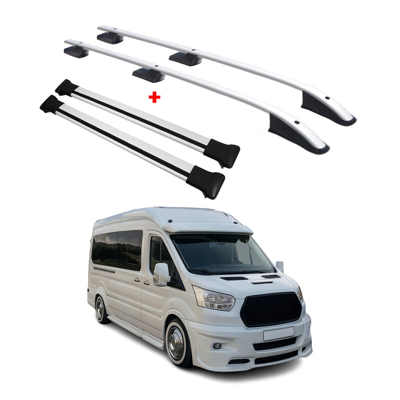 Kit Barres de toit pour Ford Transit 2014-2024 Alu Gris L1 Empattement Court 4x