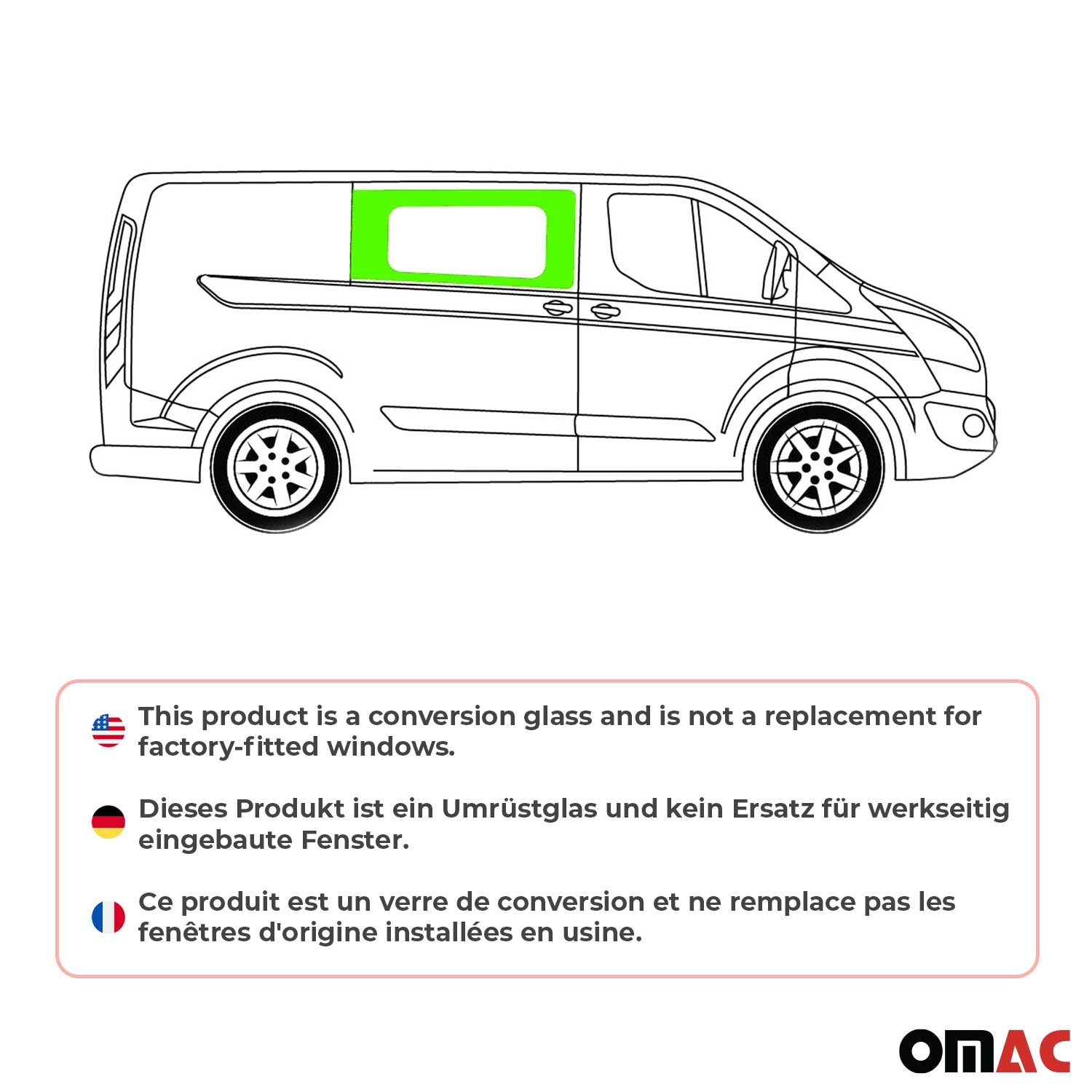 Vitre de Porte pour Ford Transit Custom 2013-2024 L1/L2 Droit Avant Coulissante