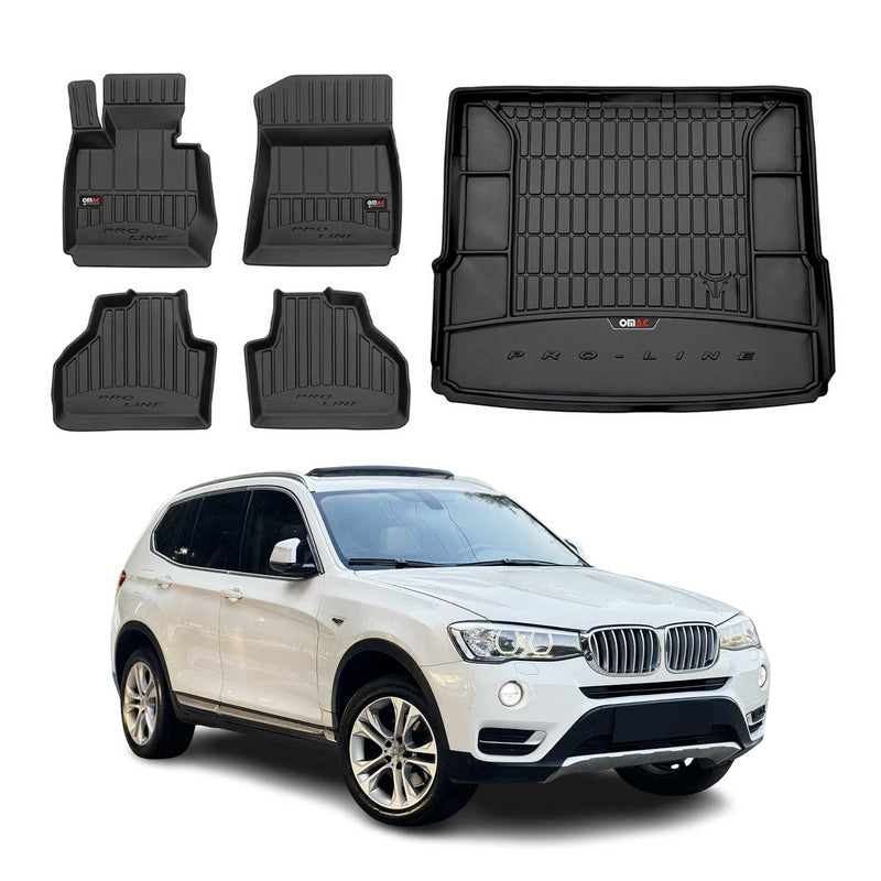 OMAC Kit Tapis de sol et coffre pour BMW X3 F25 2010-2017 Premium Noir