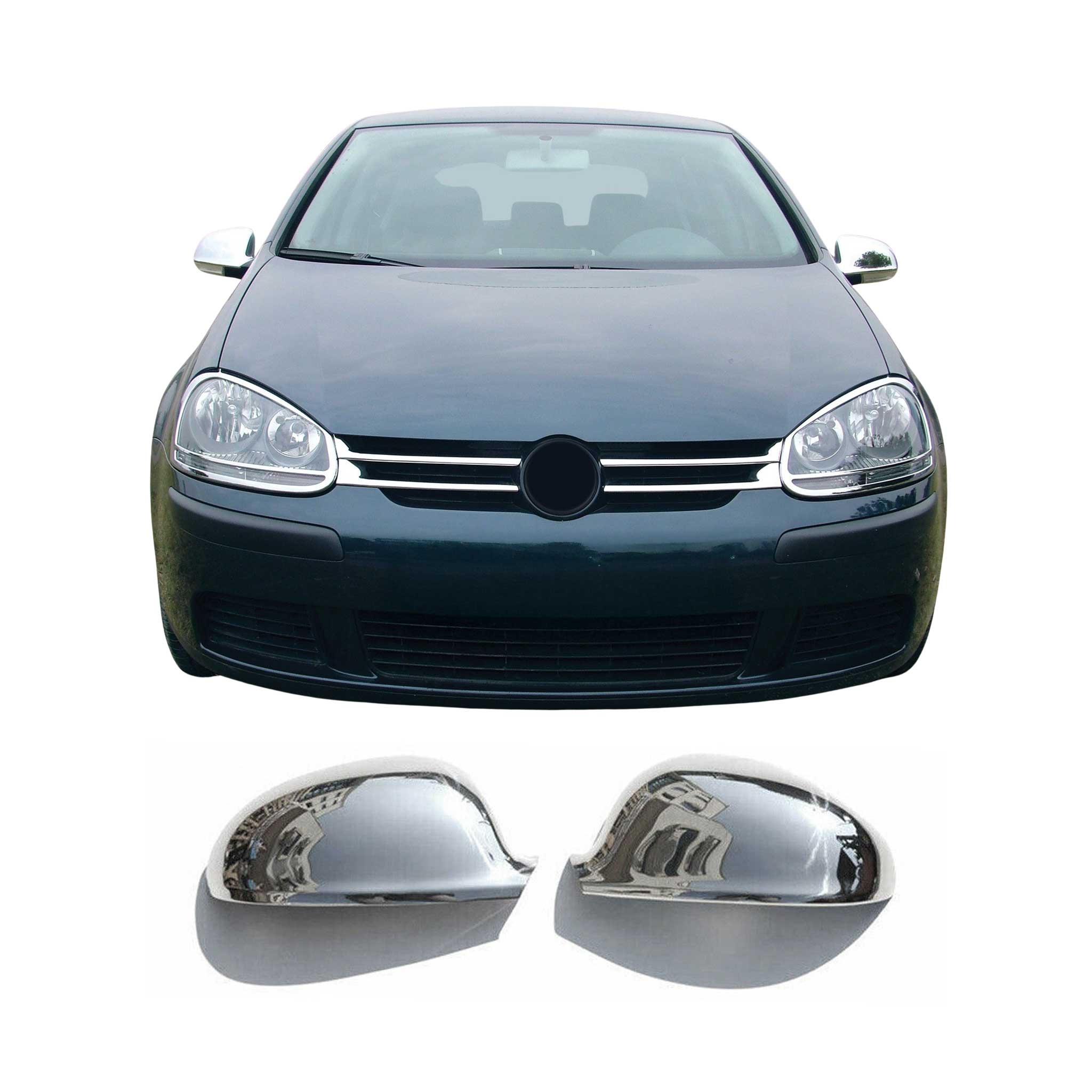 Coques de Rétroviseurs pour VW Golf V 2003-2008 en Acier Inoxy Chromé Argent