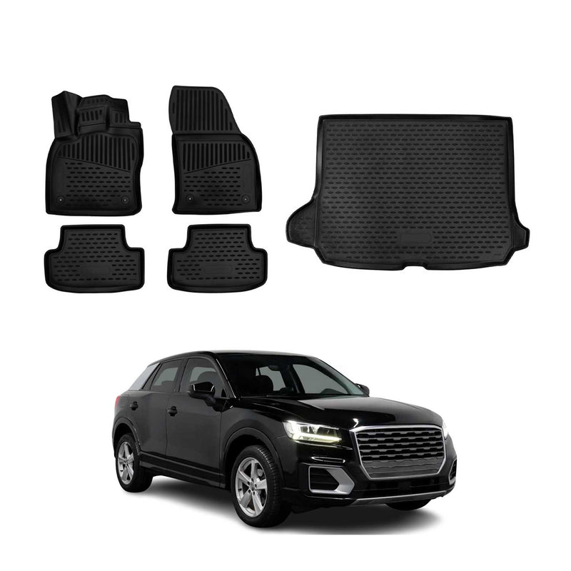 Kit Tapis de sol et coffre pour Audi Q2 2017-2025 en Caoutchouc TPE Noir