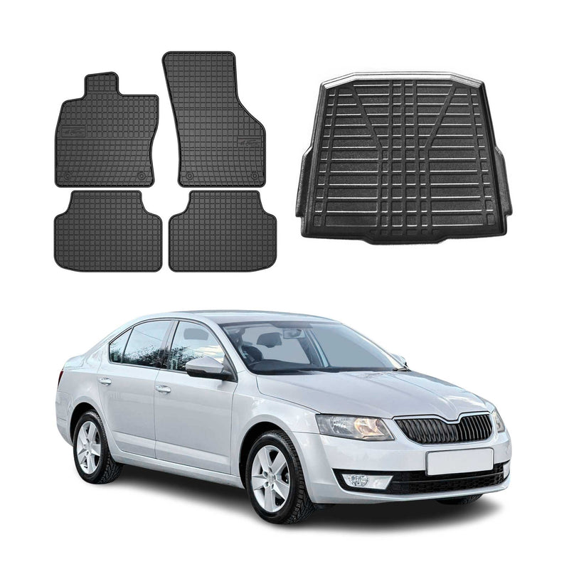 Kit Tapis de sol et coffre pour Skoda Octavia 2012-2019 TPE Noir