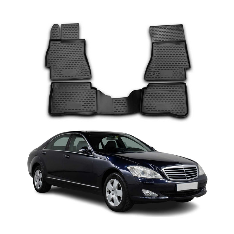 OMAC Tapis de sol pour Mercedes Classe S W221 Court 2005-2013 en caoutchouc Noir