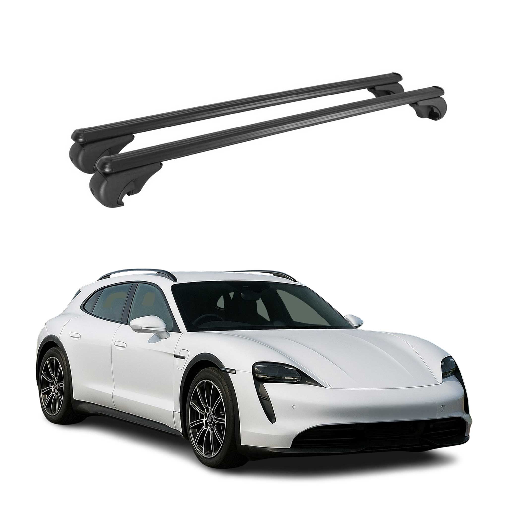 Barres de toit pour Porsche Taycan Cross Turismo 2021-2026 TÜV Aluminium Noir 2x
