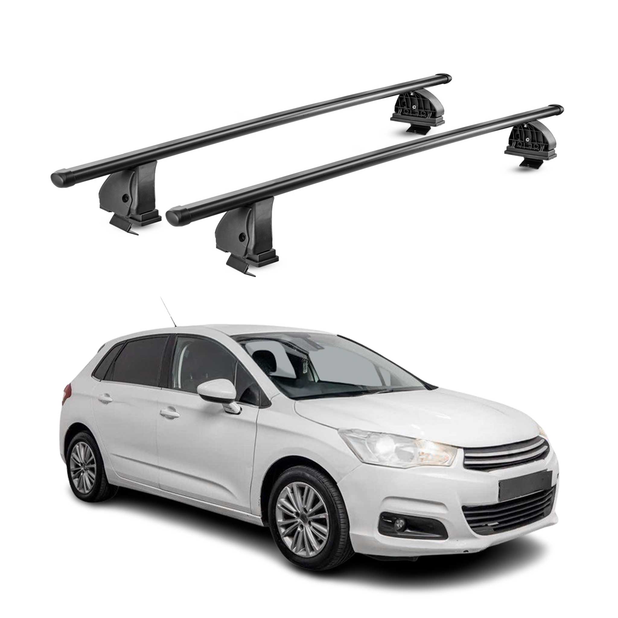 Barres de toit transversales acier pour Citroen C4 II 2010-2018 TÜV Noir 2Pcs
