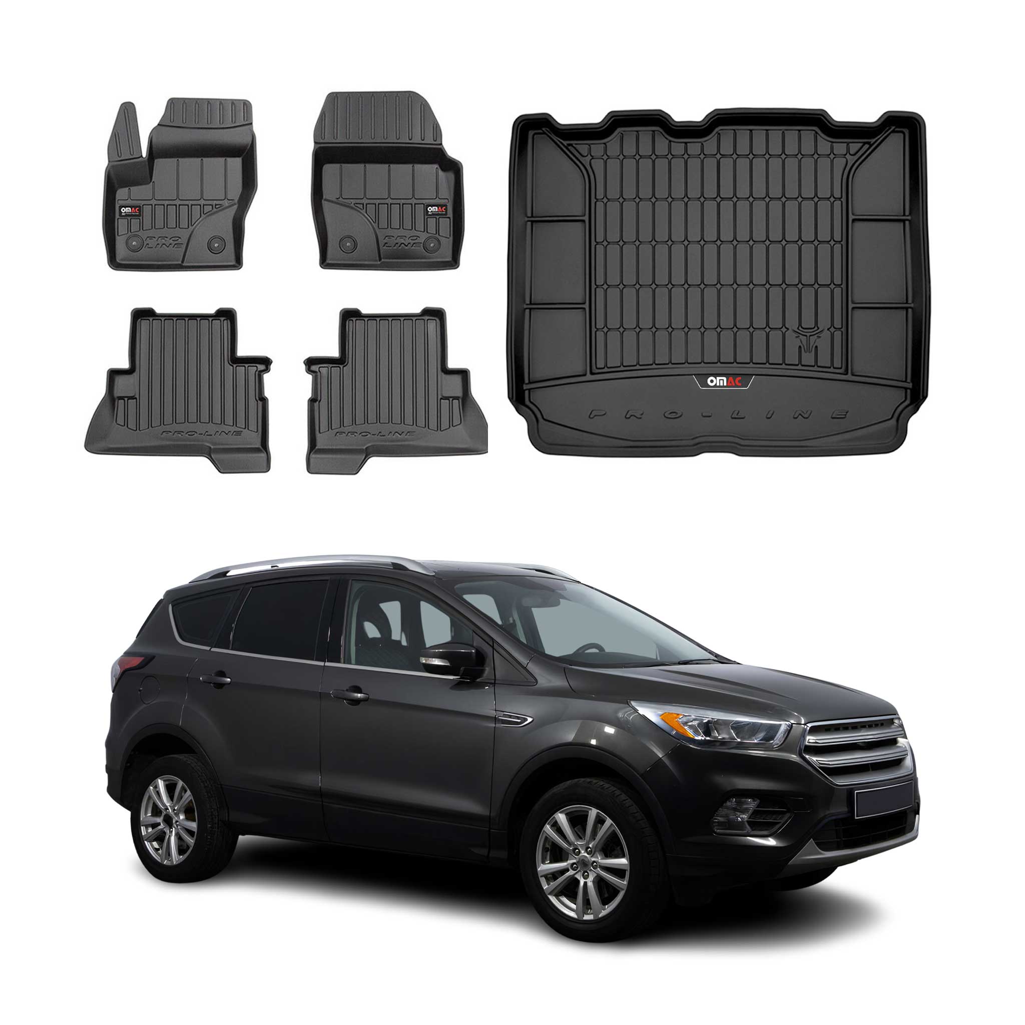Kit Tapis de Sol et Coffre pour Ford Ford Kuga II 2012-2019 en Caoutchouc Noir