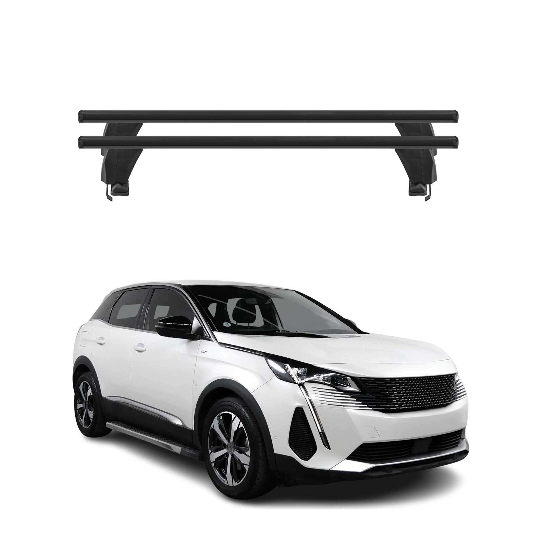 Barres de toit transversales pour Peugeot 3008 II Facelift 2021-2024 Alu Noir 2x