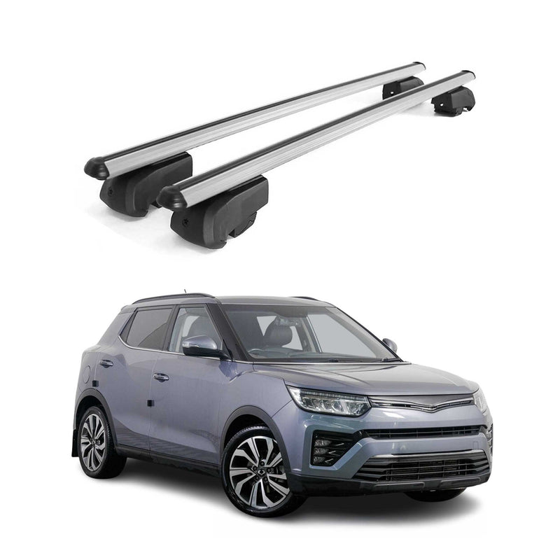 Barres de toit Transversales pour Ssangyong Tivoli 2015-2023 Alu Gris ABE