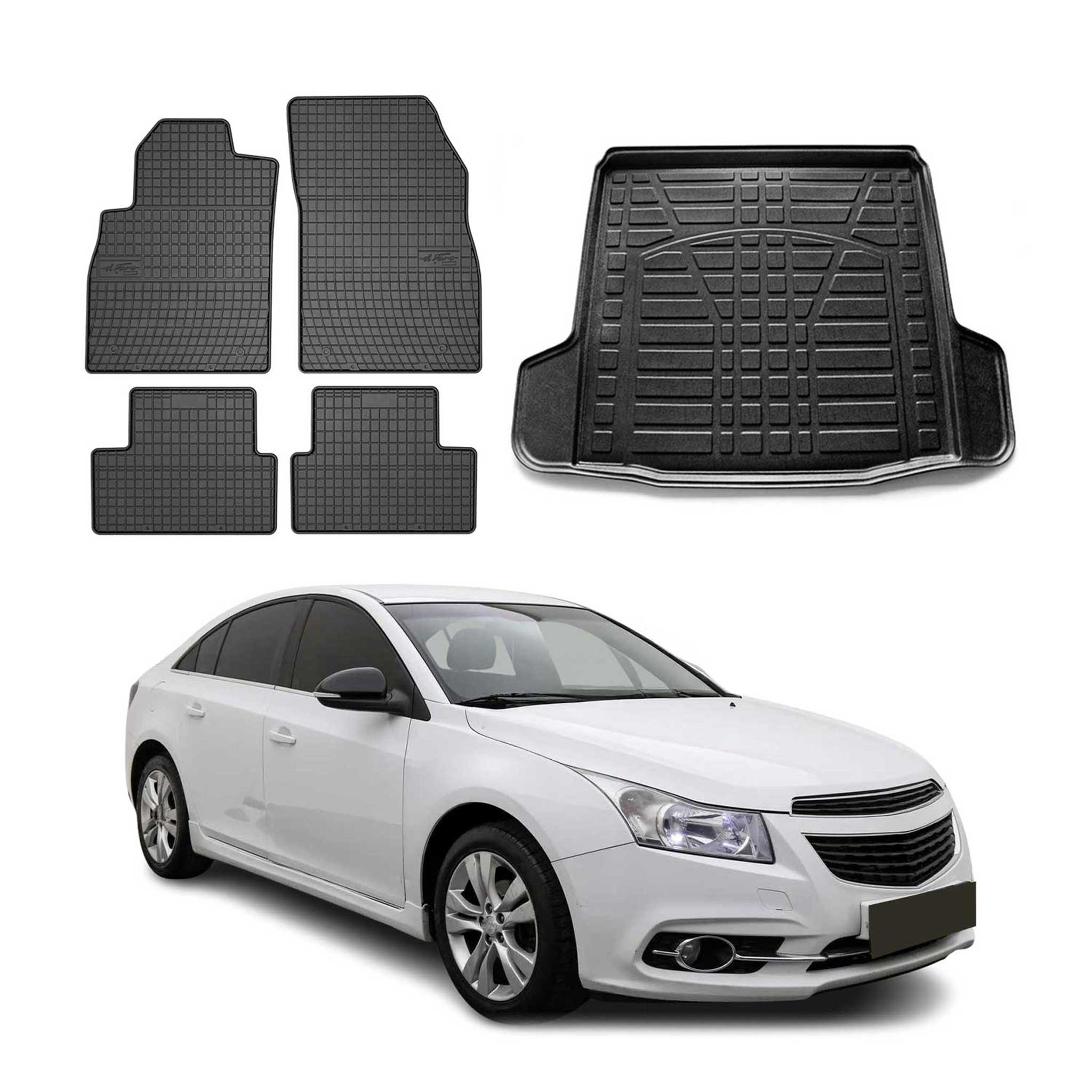 Kit Tapis de sol et coffre pour Chevrolet Cruze 2008-2016 Berline TPE Noir
