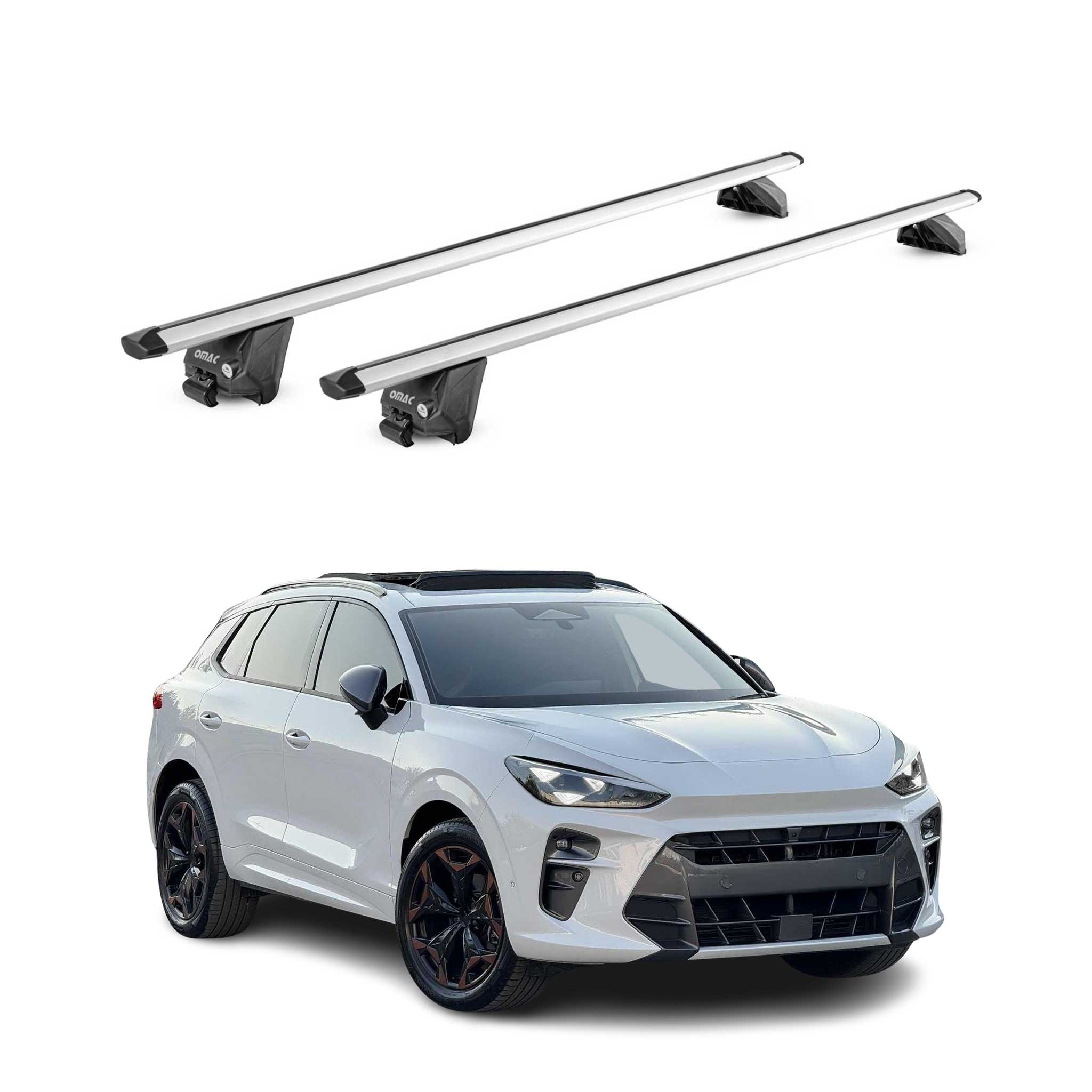 Barres de toit transversales pour Cupra Terramar 2024-26 Alu Gris Argenté 2x ABE