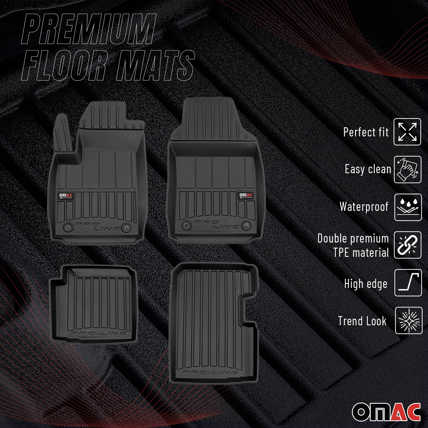 OMAC Tapis de sol en caoutchouc pour Fiat 500 Hybrid 2020-2026 Noir Premium