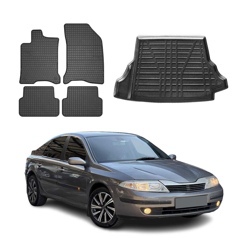 Kit Tapis de sol et coffre pour Renault Laguna II 2001-2007 Berline TPE Noir