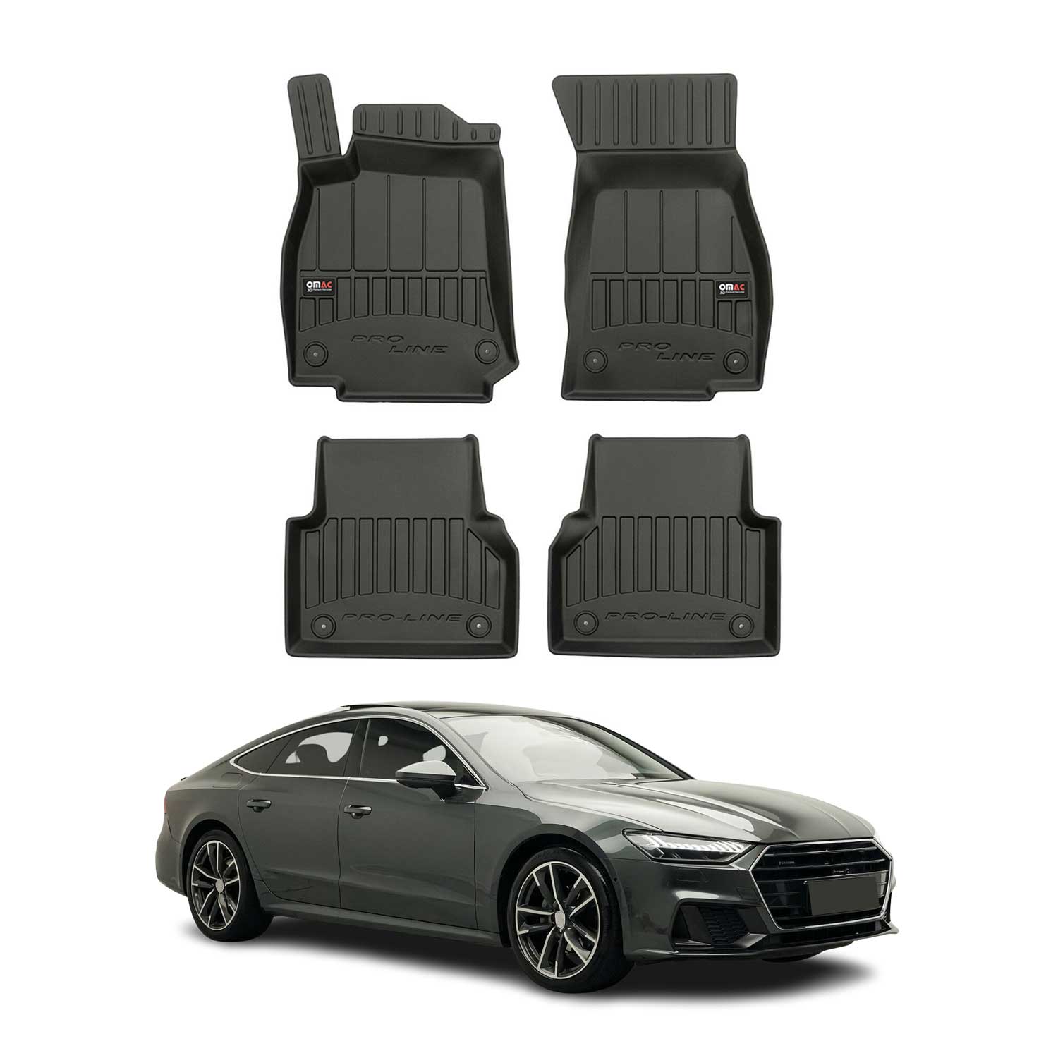 OMAC Tapis de sol caoutchouc pour Audi A7 Sportback 2018-2026 Noir Premium
