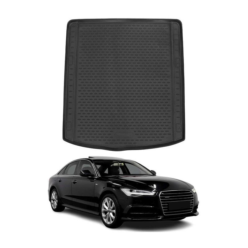 OMAC Tapis de coffre pour Audi A6 C7 Berline 2011-2018 en caoutchouc TPE Noirs