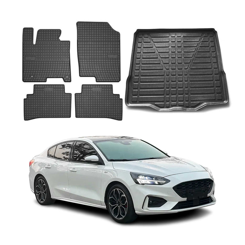 Kit Tapis de sol et coffre pour Ford Focus mk4 2019-2025 Berline TPE Noir