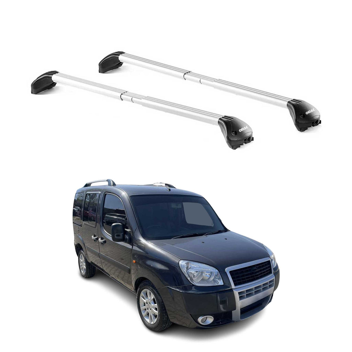 Barres de toit pour Fiat Doblo Malibu 2001-2010 5P Gris Argenté 2 pièces ABE