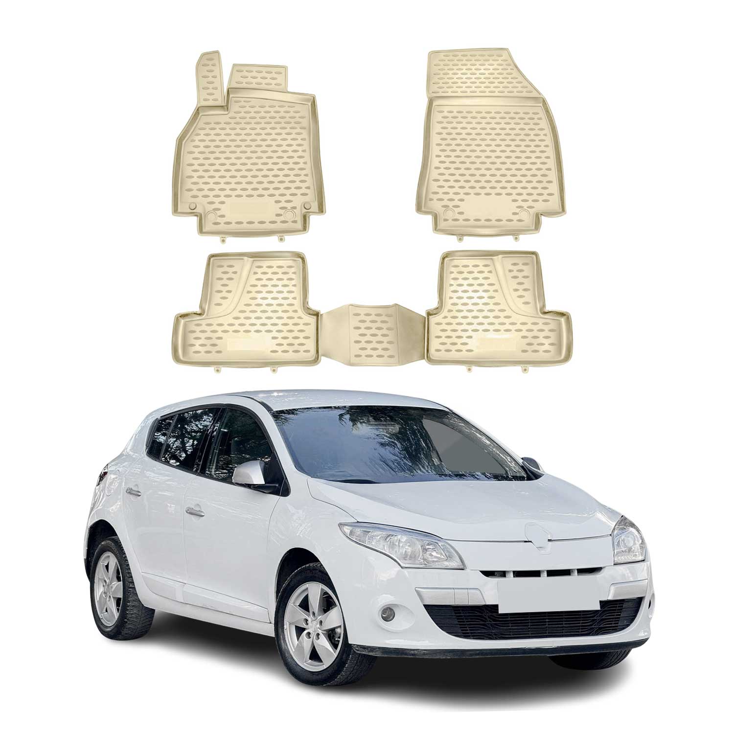 Tapis de sol pour Renault Megane III Hatchback Break 2009-2016 Beige 4x