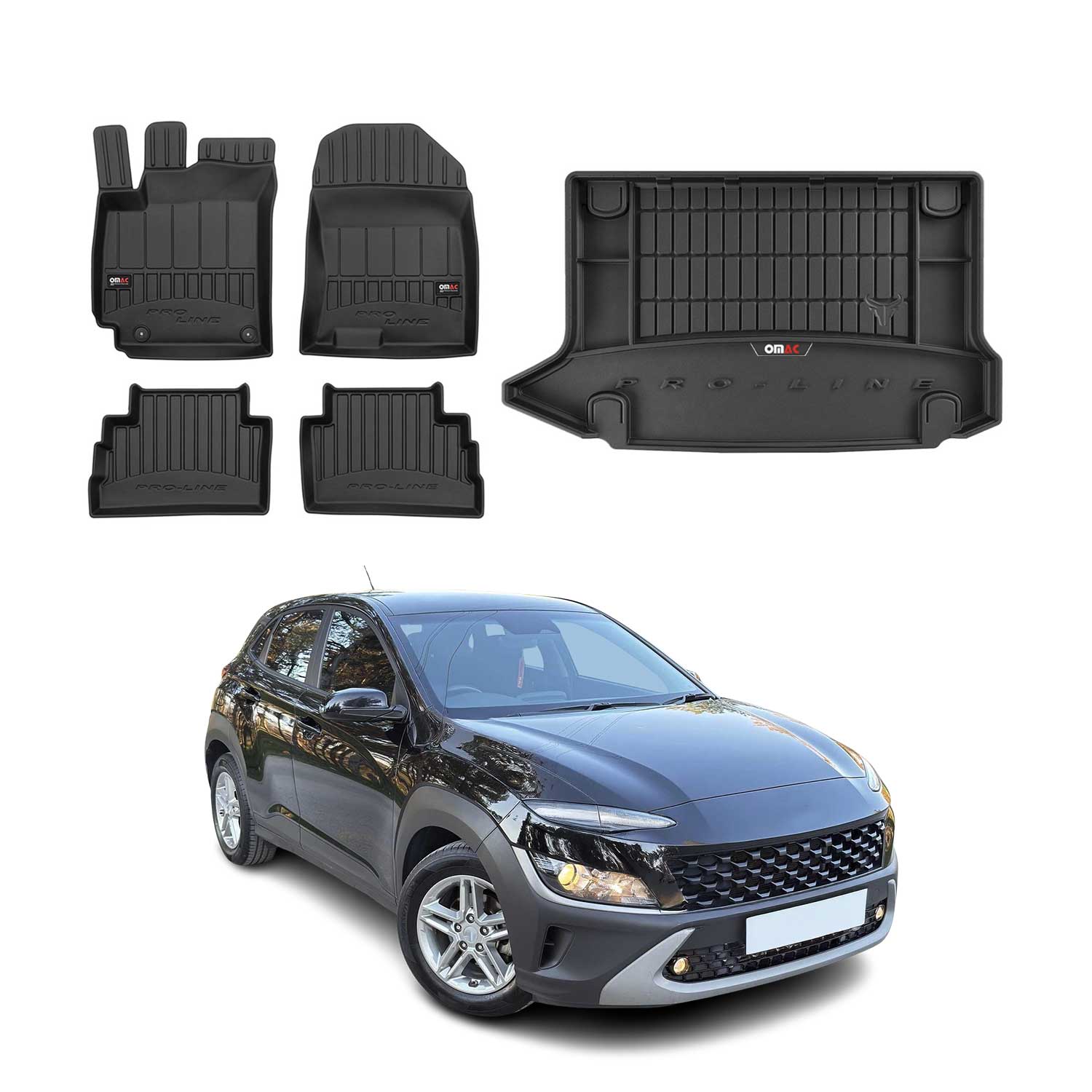 Kit Tapis de Sol et Coffre pour Hyundai Kona I 2018-2023 TPE Noir