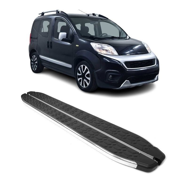 Marchepieds Latéraux pour Fiat Fiorino 2007-2021 inox Brillant Argent Noir 2Pcs