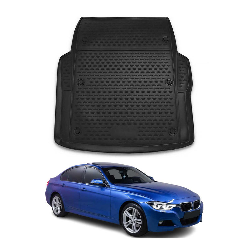 OMAC Tapis de coffre pour BMW Série 3 F30 F80 Berline 2011-2018 caoutchouc Noir