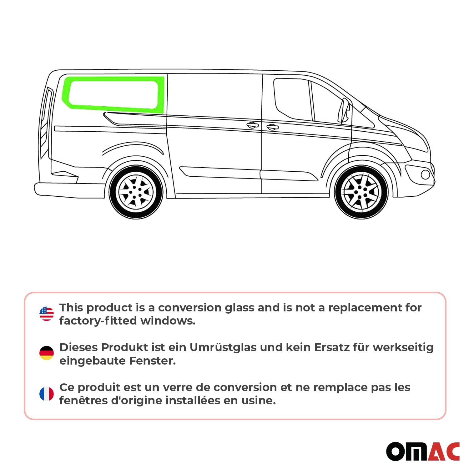Vitre de Porte pour Ford Transit Custom 2013-2024 L2 Arrière Droit Coulissante