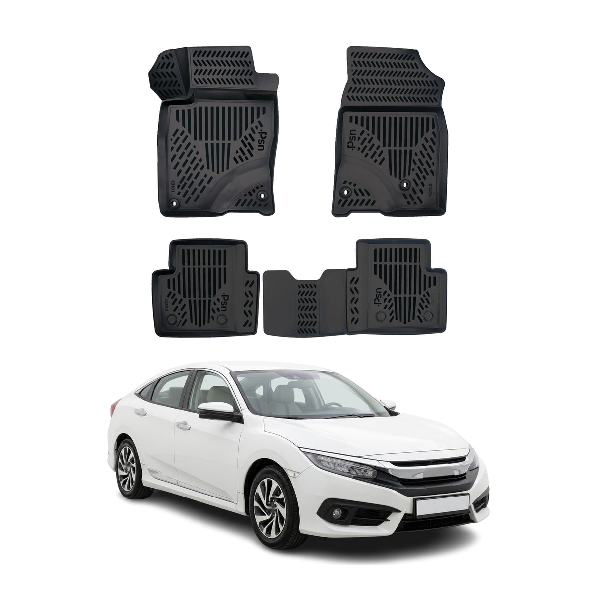 Tapis de sol pour Honda Civic 10 2016-2021 Noir 3D en Caoutchouc TPE 4Pcs