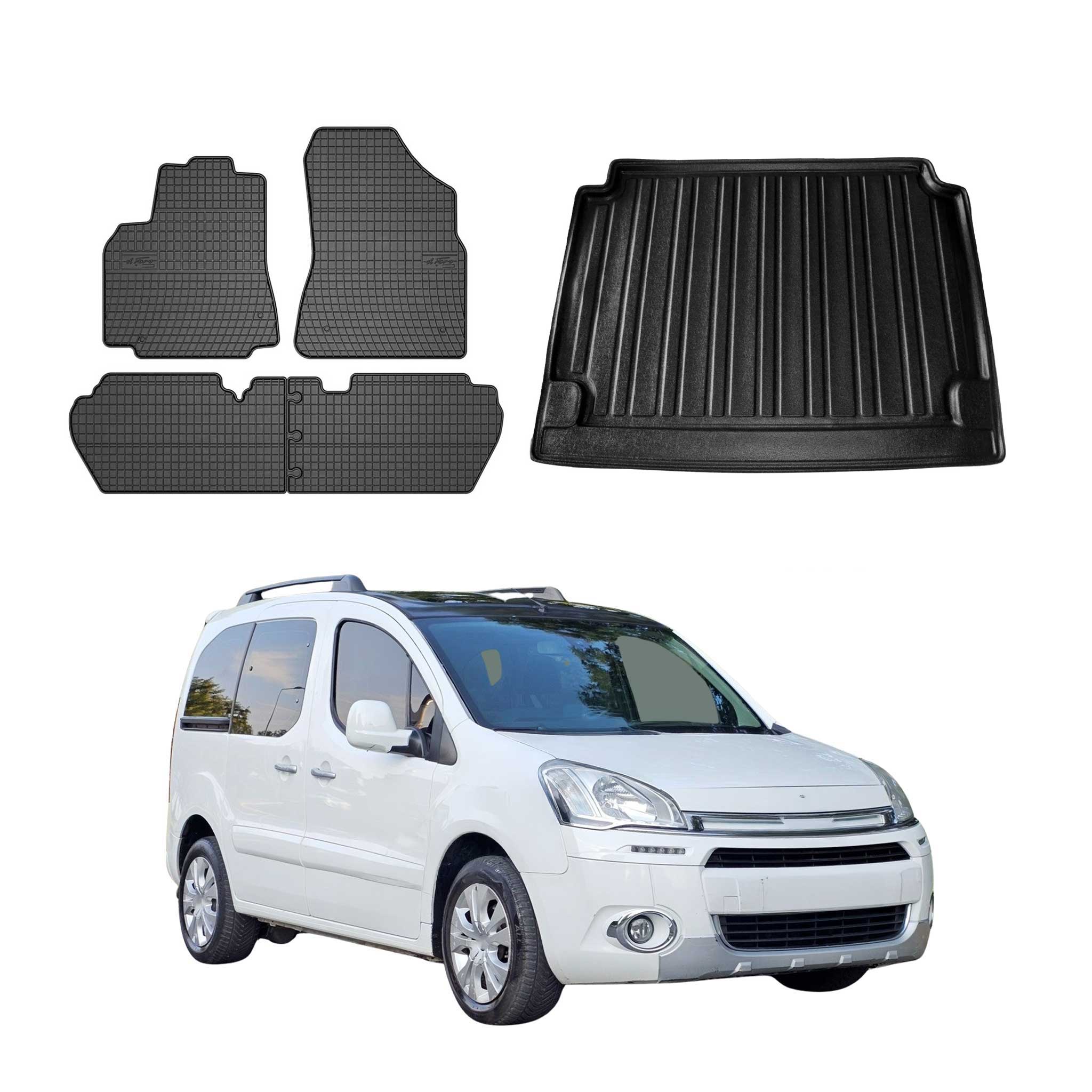 Kit Tapis de sol et coffre pour Citroen Berlingo 2008-2018 Noir TPE