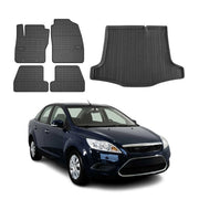 Kit Tapis de sol et coffre pour Ford Focus mk2 2004-2011 Berline TPE Noir
