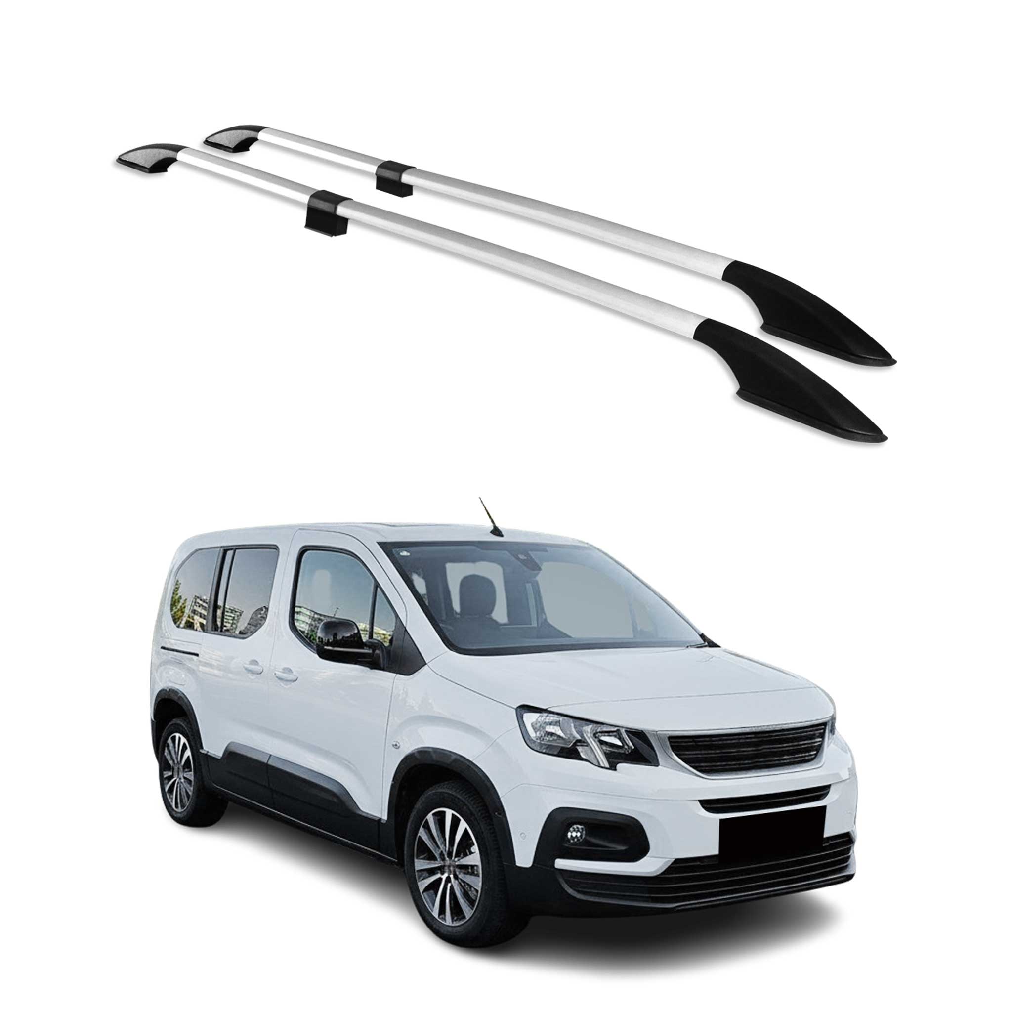 Barres de toit longitudinales pour Peugeot Rifter 2019-2026 L2 Aluminium Gris