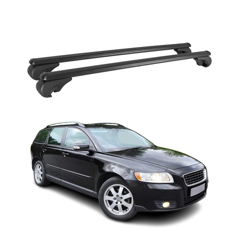 Barres de toit Transversales pour Volvo V50 2004-2012 Aluminium Noir