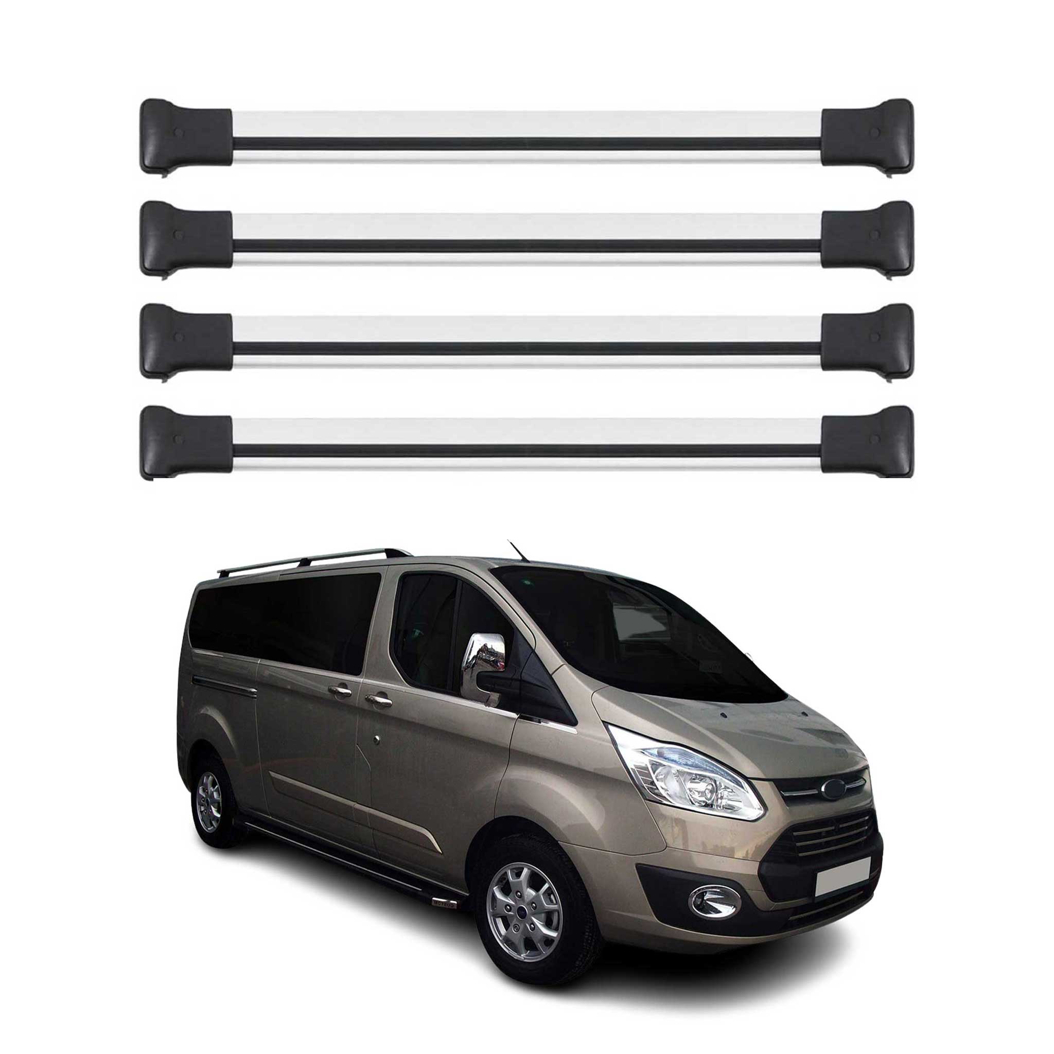 Barres de Toit pour Ford Transit Custom / Tourneo Custom 2012-2023 Alu Argent 4x