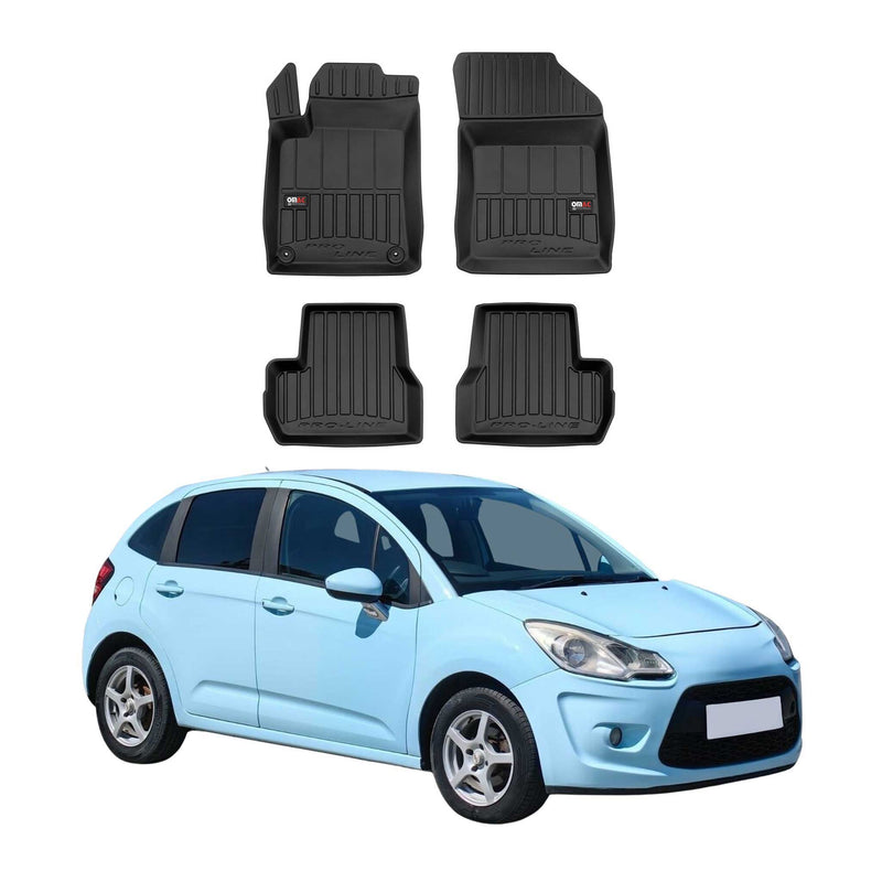 Tapis de Sol Voiture pour Citroen C3 2009-2017 Caoutchouc TPE Noir