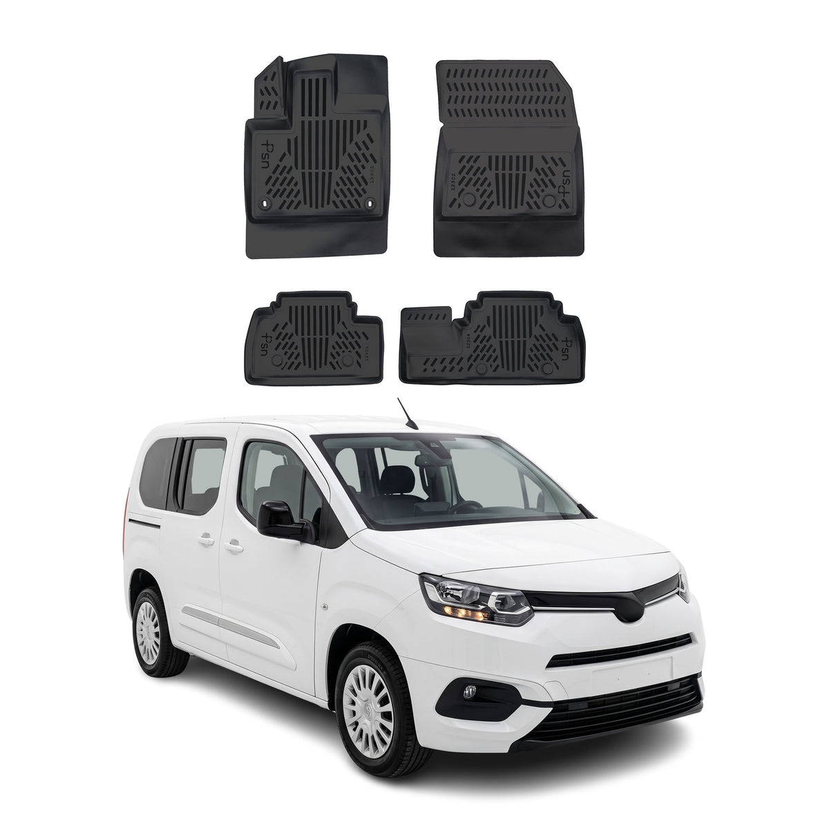 Tapis de sol pour Toyota Proace City 2019-2027 Noir 3D en Caoutchouc TPE 4Pcs