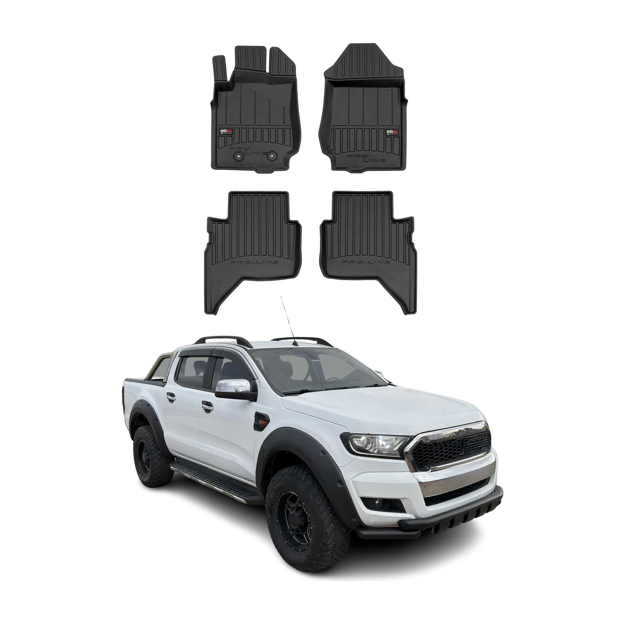 OMAC Tapis de sol en caoutchouc pour Ford Ranger 2011-2023 Noir Premium