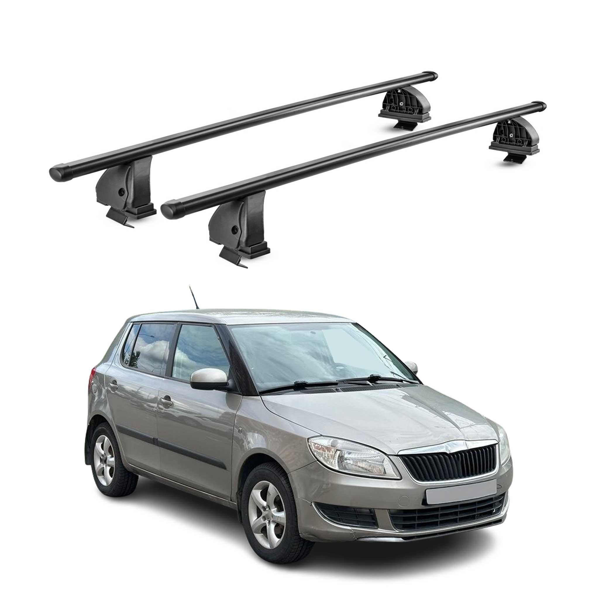 Barres de toit transversales acier pour Skoda Fabia II 2007-2014 TÜV Noir 2Pcs