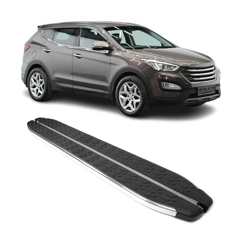 Marchepieds Latéraux pour Hyundai Santa Fe 2012-2018 inox Brillant Argent Noir