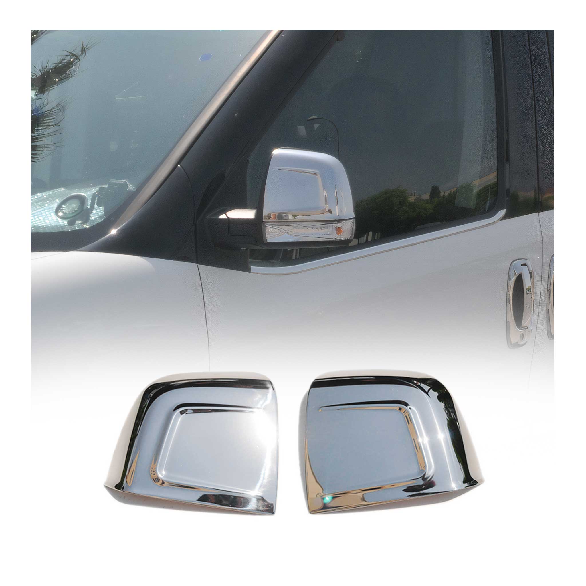 Coques de Rétroviseurs pour Opel Combo D 2012-2018 en Acier Chromé Argent