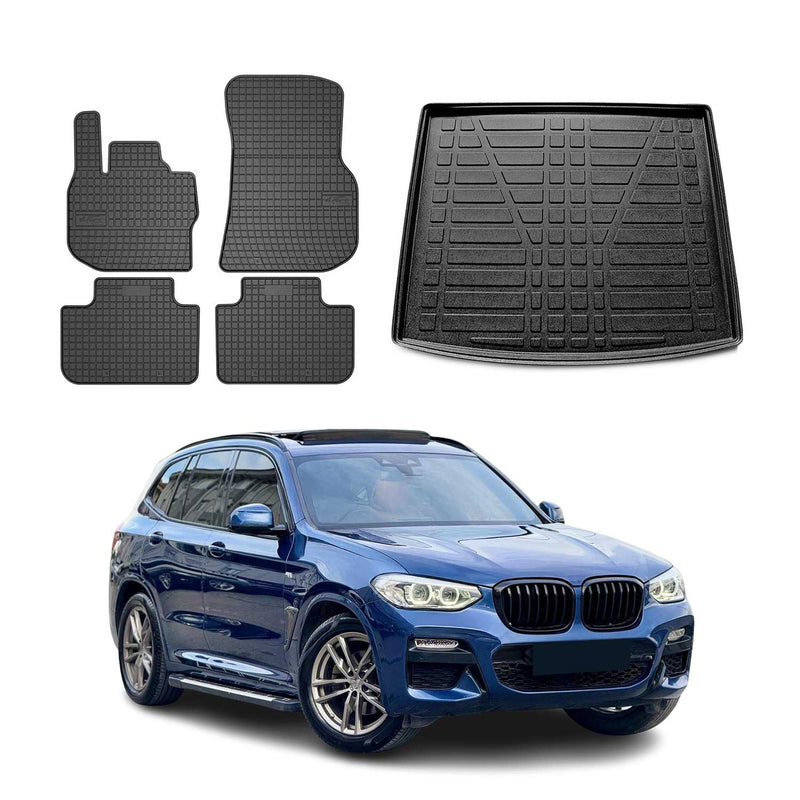 Kit Tapis de sol et coffre pour BMW X3 G01 2017-2024 Noir TPE