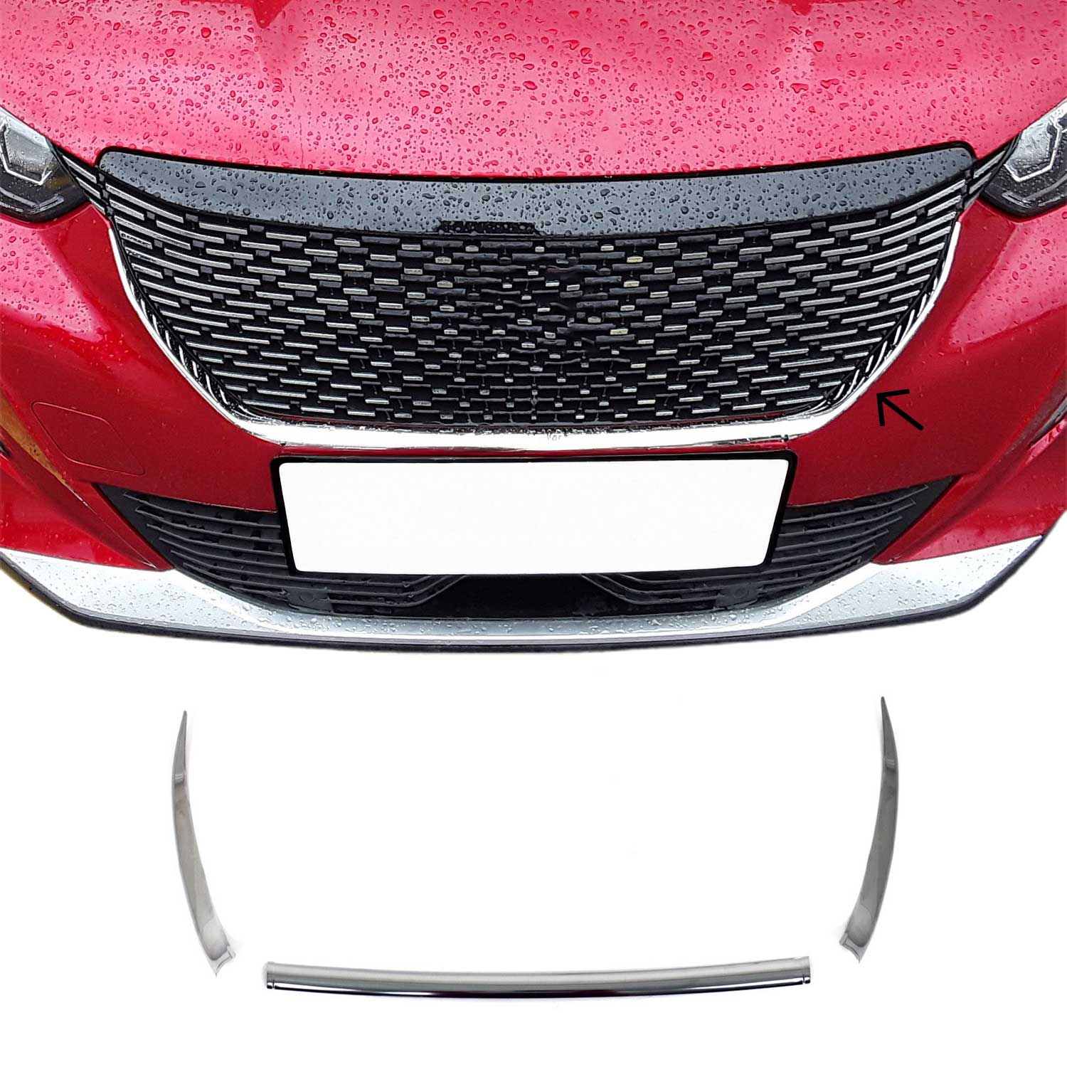 Moulure de Grille de Calandre pour Peugeot 2008 II 2019-2023 Pre-FL Chromé 3Pcs